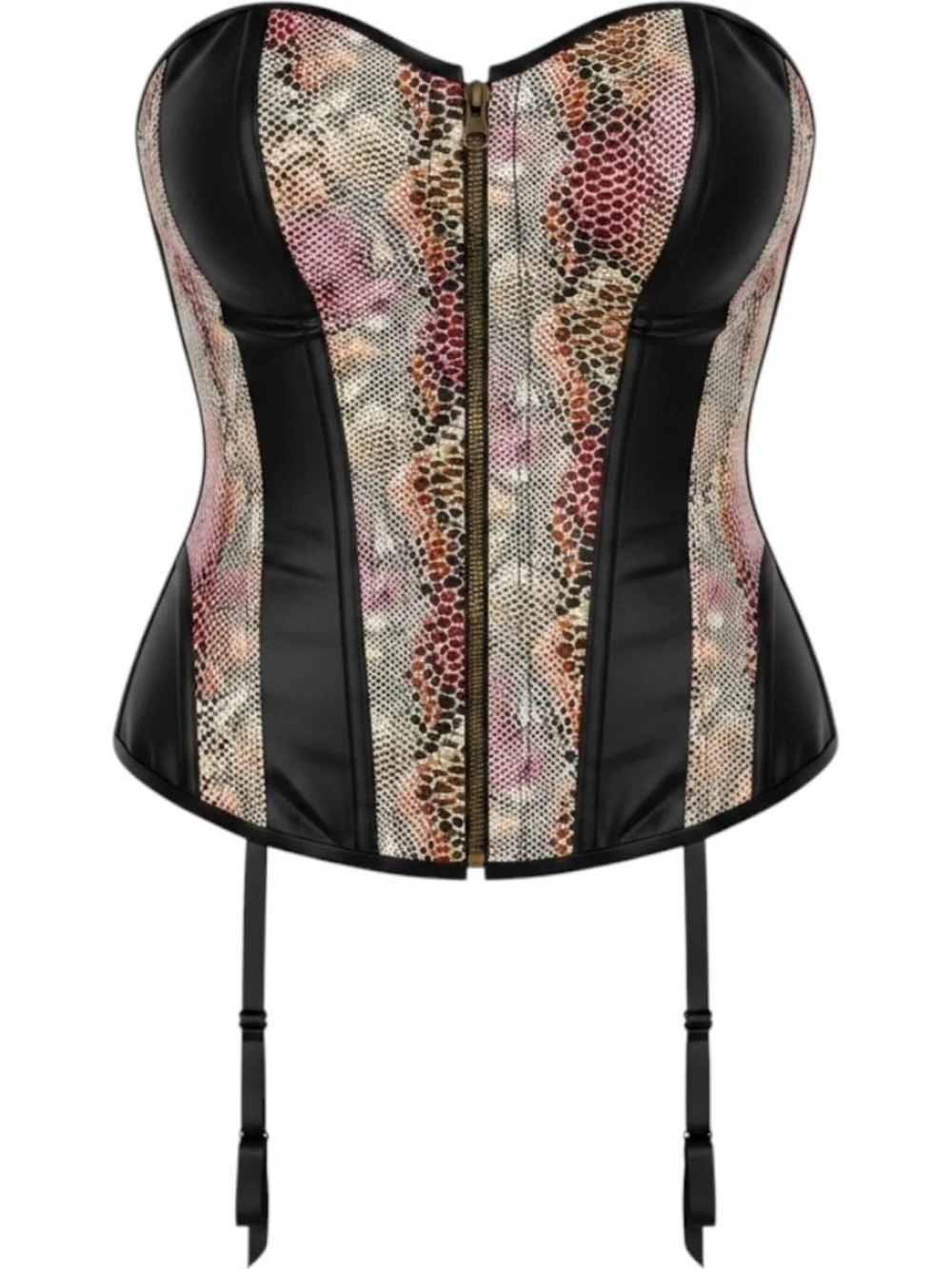 Fredrick’s of Hollywood Faux Leather & Snakeskin Zip Front Lightly Boned Corset